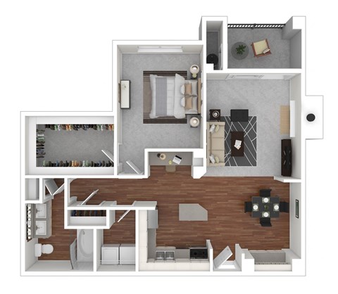 Floor plan for 1 bed, 1 bath, 927 sqft