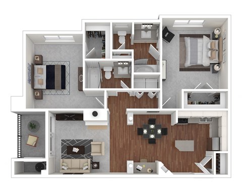 Floor plan for 2 beds, 2 baths, 1062 sqft