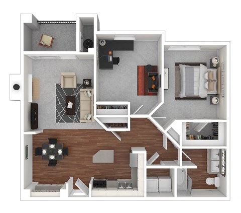 Floor plan for 2 beds, 1 bath, 947 sqft