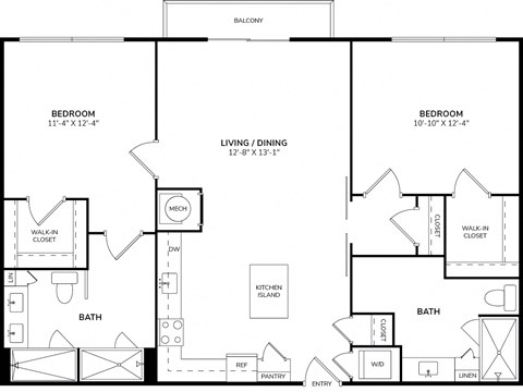 Floor plan for 2 beds, 2 baths, 1060 sqft