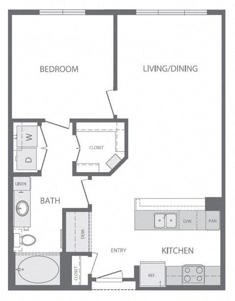 Floor plan for 1 bed, 1 bath, 787 sqft