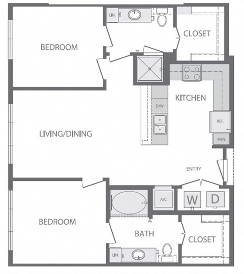 Floor plan for 2 beds, 2 baths, 1008 sqft