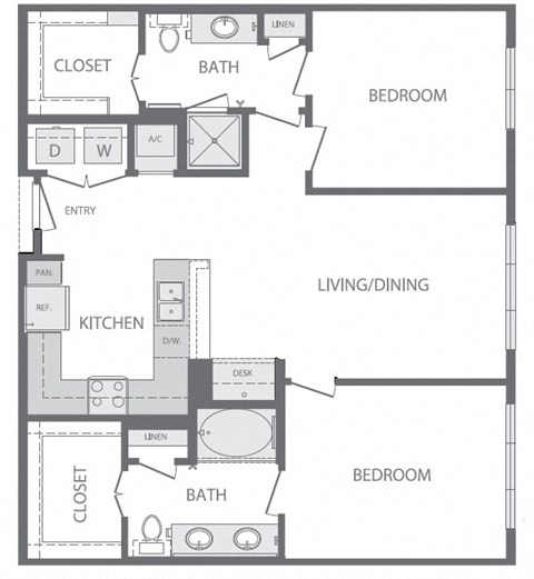 Floor plan for 2 beds, 2 baths, 1150 sqft