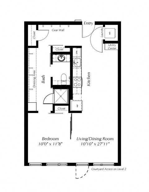 Floor plan for 1 bed, 1 bath, 695 sqft
