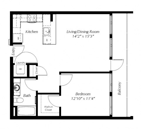 Floor plan for 1 bed, 1 bath, 757 sqft