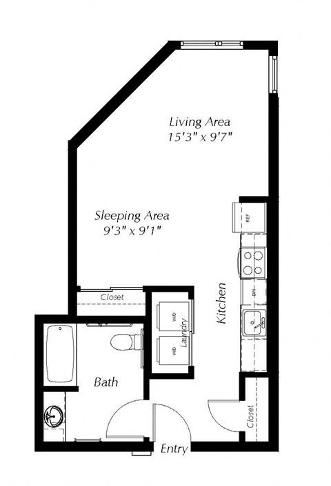 Floor plan for studio, 1 bath, 515 sqft