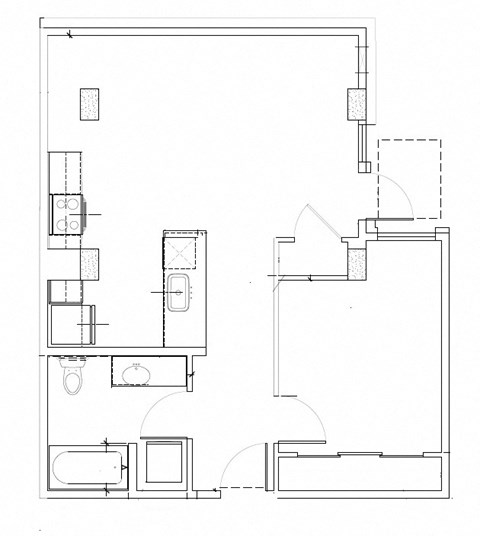 Floor plan for 1 bed, 1 bath, 722 sqft