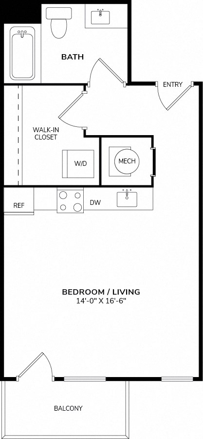Floor plan for studio, 1 bath, 551 sqft
