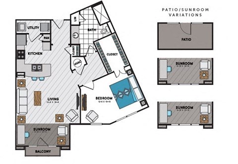 Floor plan for 1 bed, 1 bath, 810 sqft