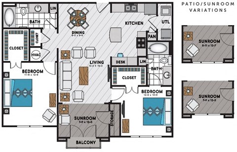 Floor plan for 2 beds, 2 baths, 1203 sqft