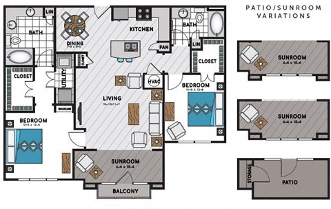 Floor plan for 2 beds, 2 baths, 1312 sqft