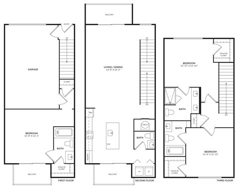 Floor plan for 3 beds, 3 baths, 1597 sqft