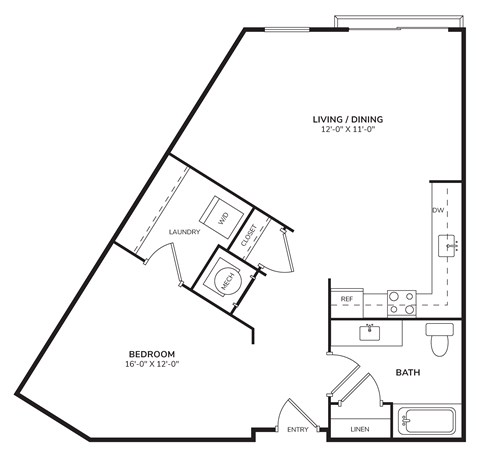 Floor plan for studio, 1 bath, 705 sqft