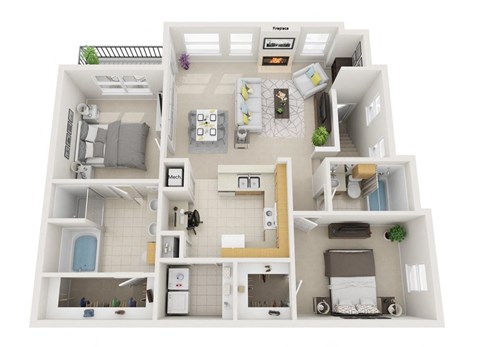 Floor plan for 2 beds, 2 baths, 1125 sqft