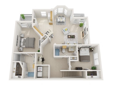 Floor plan for 2 beds, 2 baths, 1307 sqft