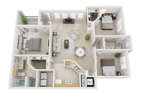 Floor plan for 2 beds, 2 baths, 1406 sqft