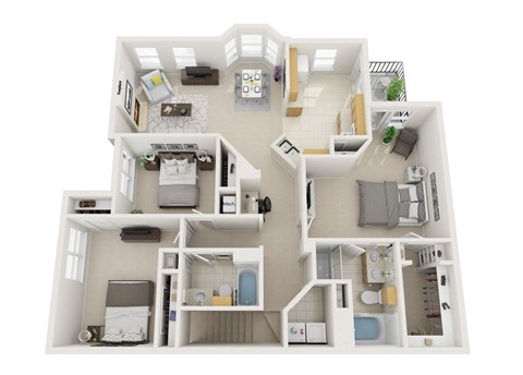 Floor plan for 3 beds, 2 baths, 1457 sqft