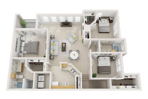 Floor plan for 3 beds, 2 baths, 1493 sqft