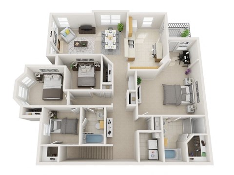 Floor plan for 4 beds, 2 baths, 1820 sqft