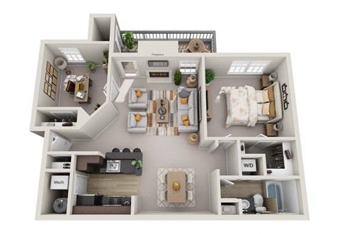 Floor plan for 1 bed, 1 bath, 948 sqft
