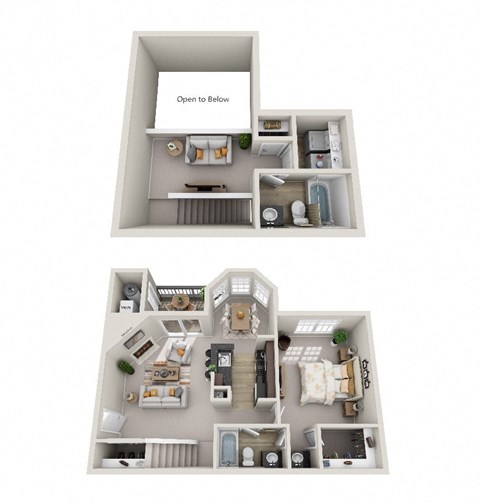 Floor plan for 1 bed, 2 baths, 1056 sqft