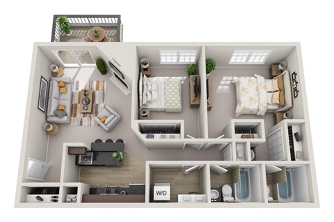 Floor plan for 2 beds, 2 baths, 1065 sqft