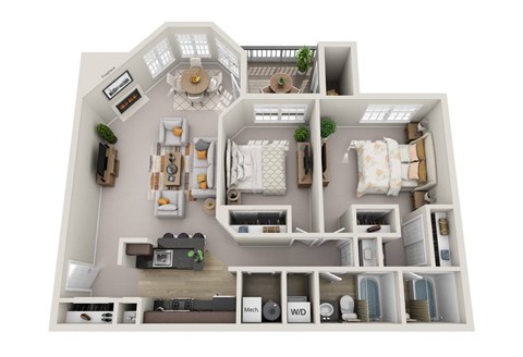 Floor plan for 2 beds, 2 baths, 1091 sqft