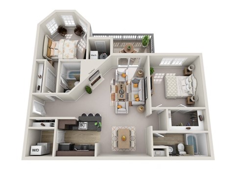 Floor plan for 2 beds, 2 baths, 1148 sqft