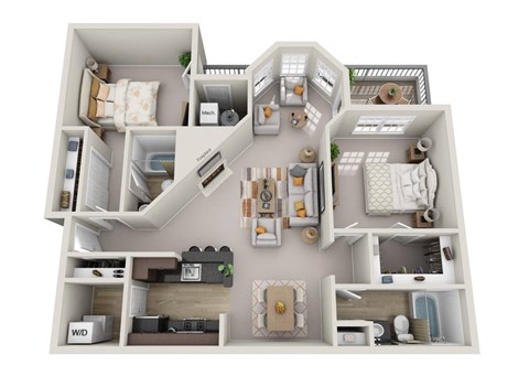 Floor plan for 2 beds, 2 baths, 1164 sqft