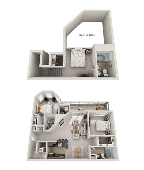 Floor plan for 2 beds, 3 baths, 1310 sqft
