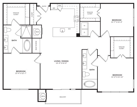 Floor plan for 3 beds, 2 baths, 1478 sqft