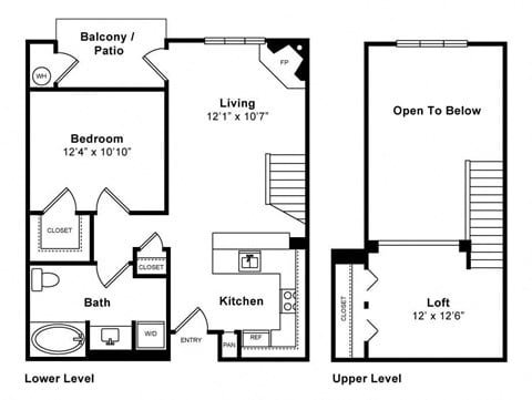 Floor plan for 1 bed, 1 bath, 897 sqft