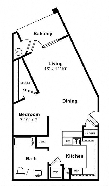 Floor plan for studio, 1 bath, 872 sqft