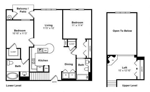 Floor plan for 2 beds, 2 baths, 1272 sqft