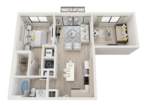 Floor plan for 1 bed, 1 bath, 773 sqft