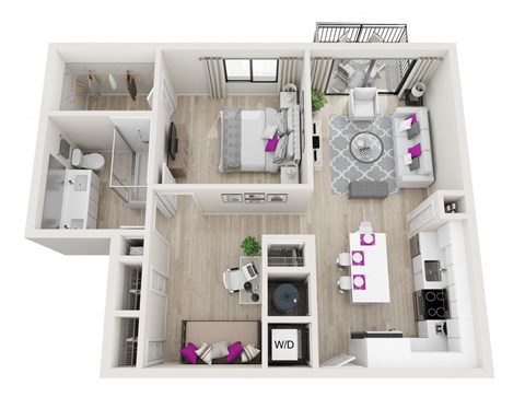 Floor plan for 1 bed, 1 bath, 830 sqft