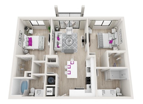 Floor plan for 2 beds, 2 baths, 993 sqft