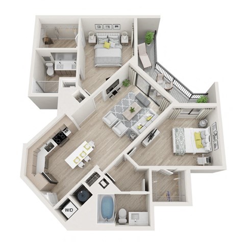 Floor plan for 2 beds, 2 baths, 1145 sqft