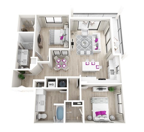 Floor plan for 2 beds, 2 baths, 1127 sqft