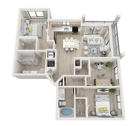 Floor plan for 3 beds, 2 baths, 1195 sqft