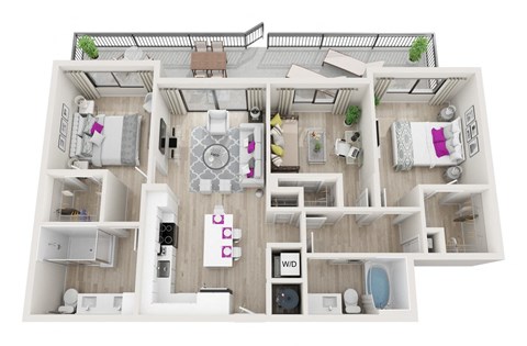 Floor plan for 3 beds, 2 baths, 1205 sqft