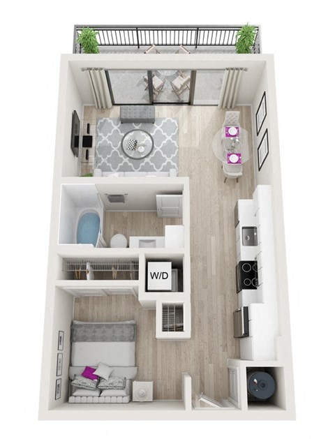 Floor plan for studio, 1 bath, 525 sqft