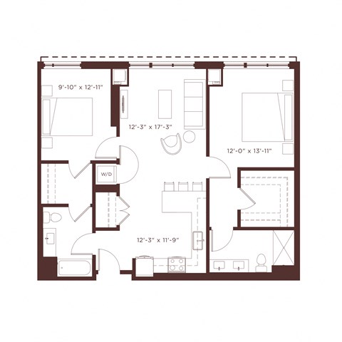 Floor plan for 2 beds, 2 baths, 1120 sqft
