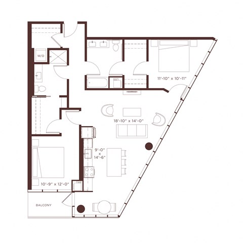 Floor plan for 2 beds, 2 baths, 1270 sqft
