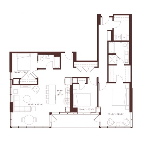 Floor plan for 3 beds, 2 baths, 1695 sqft