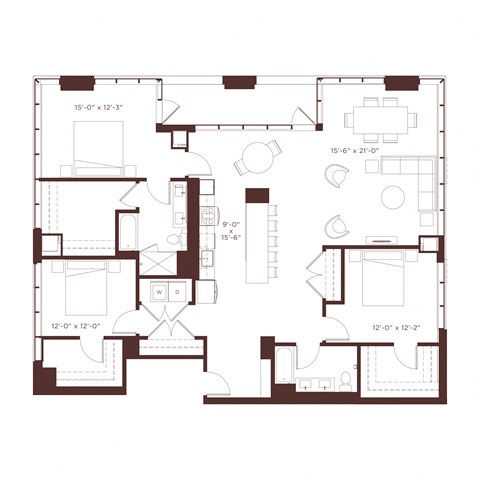 Floor plan for 3 beds, 3 baths, 1965 sqft