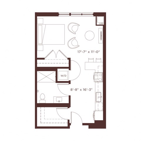 Floor plan for studio, 1 bath, 565 sqft