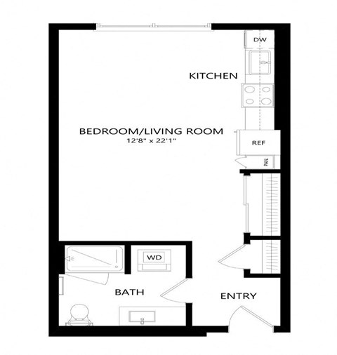 Floor plan for studio, 1 bath, 518 sqft