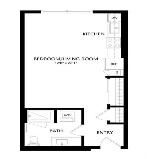 Floor plan for studio, 1 bath, 529 sqft