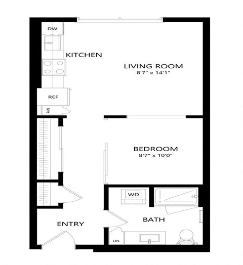 Floor plan for studio, 1 bath, 560 sqft